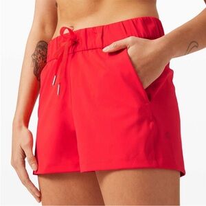 Like New Lululemon "On The Fly" 2.5" 'Carnation Red' Tie Waist Shorts (Size 6)